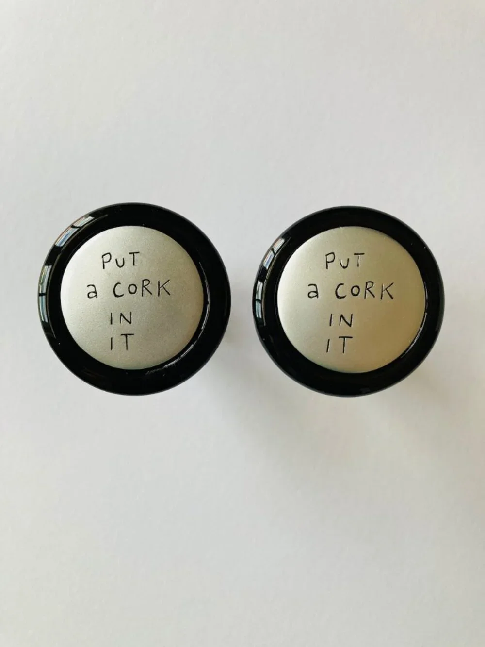 Humorous Wine Cork Stoppers Put a Cork in It Set of 2 Metal Glass Cork 2